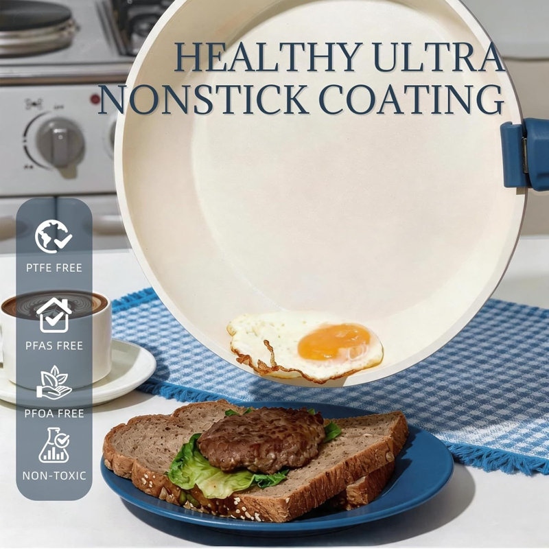 8-Piece Blue Ceramic Cookware Set