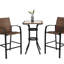 Ensemble de 3 tabourets de bar d'extérieur, chaises de bar en rotin, plateau de table en verre, tabourets de bar en osier pour la cour, le jardin, la piscine, le balcon et la terrasse