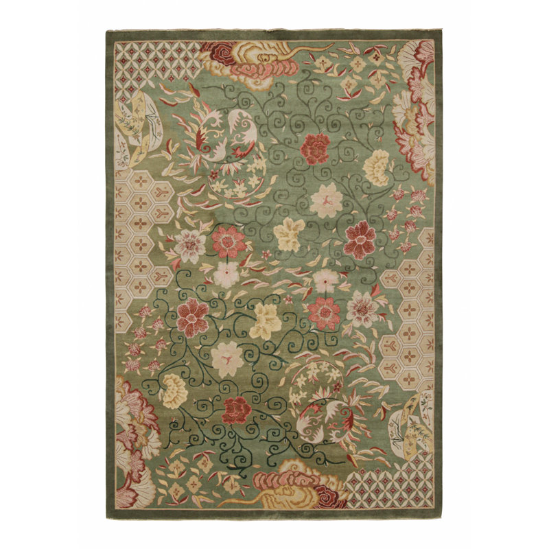 One-of-a-Kind No Wool Area Rug in Green, Rectangle 9'8" x 14'1"