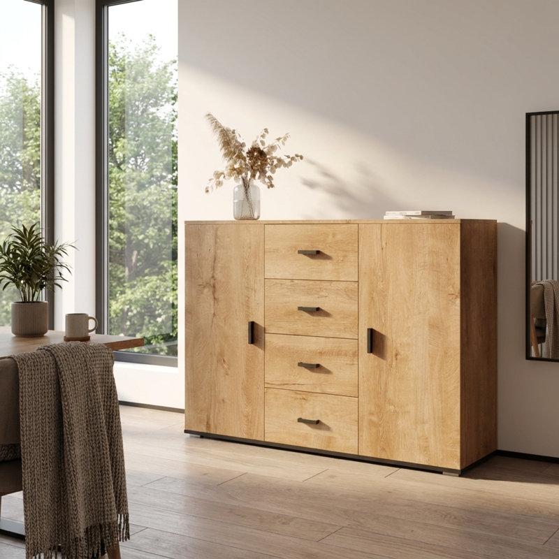 Sabala 52" Sideboard with High Gloss Finish, Oak