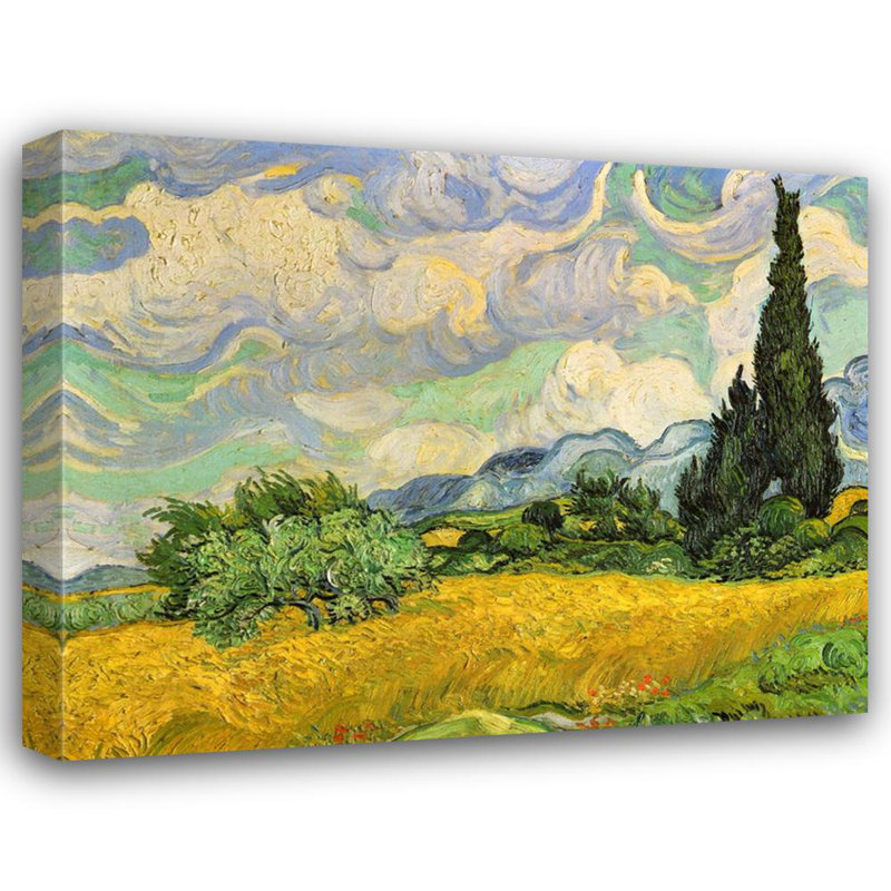 Champ de blé avec cyprès, H 36 po x l 46 po