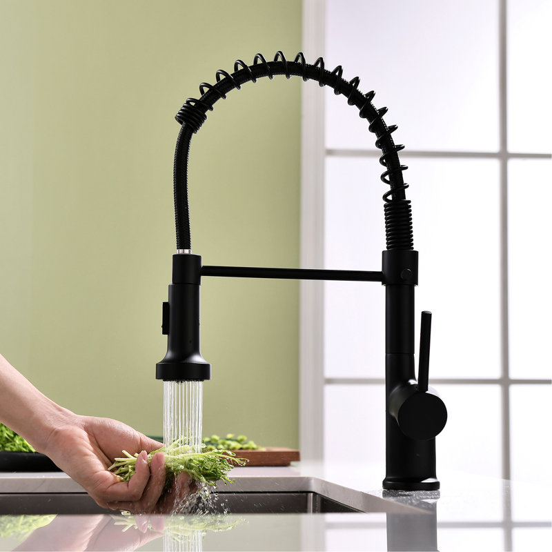 Black Kitchen Faucet With Pull Down Spray, Brass, Efficient Water Usage And Control Commercial Down, To Scratches, Stable