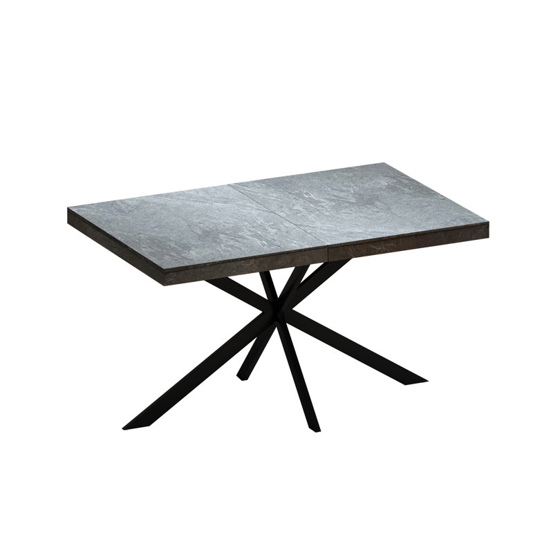 Table de salle à manger rectangulaire en pierre grise avec motif extensible, relief noir, pied en fer, + métal, rangement, capacité de 165 lb, siège pour 6 personnes