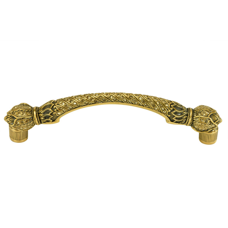 GLENDALE  5" CENTER TO CENTER PULL DECORATED WITH LIGHT COLORADO TOPAZ SWAROVSKI CRYSTALS IN MUSEUM GOLD PLATE, Museum Gold