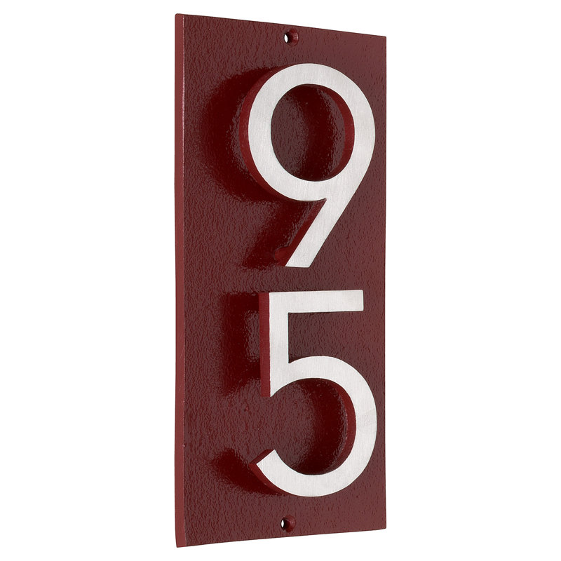 Plaque d’adresse murale sur 1 ligne flottante, Rouge brique, Nickel satiné deux tons, Oui