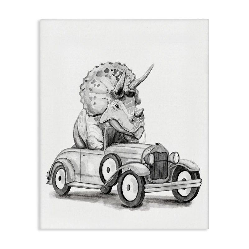 Triceratops dans une toile de véhicule rétro, design par Rachel Nieman, 30" H x 24" W