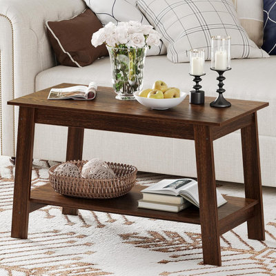Modern Farmhouse Coffee Table with Storage Shelf, 2-Tier Living Room Table Rectangular Centre Table, Home Office Industrial Cocktail Tables