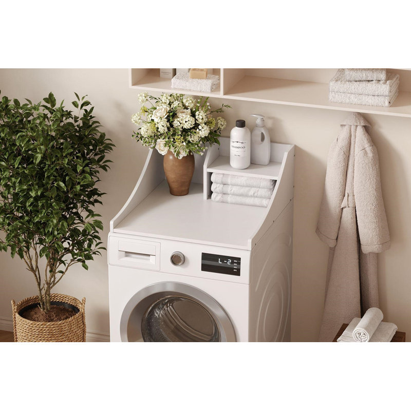 2-Layer Single Washer Dryer Countertop ，Laundry Countertop with Storage Shelf, White