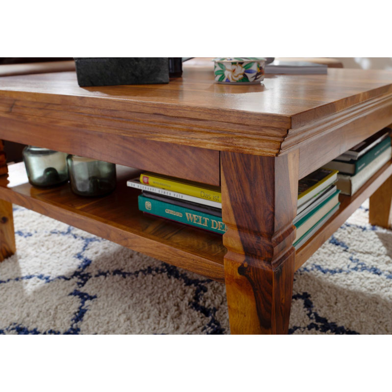Oxford Solid Wood Four Leg Coffee Table with Storage, Brown
