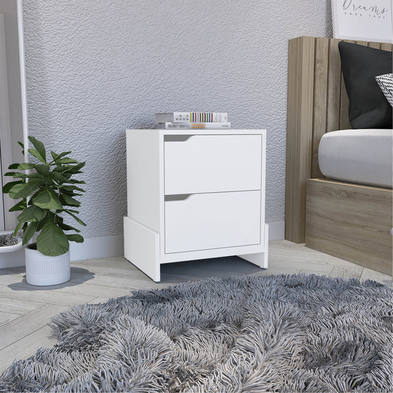 Table de chevet avec 2 tiroirs, table de bout avec base robuste, blanc, Blanc