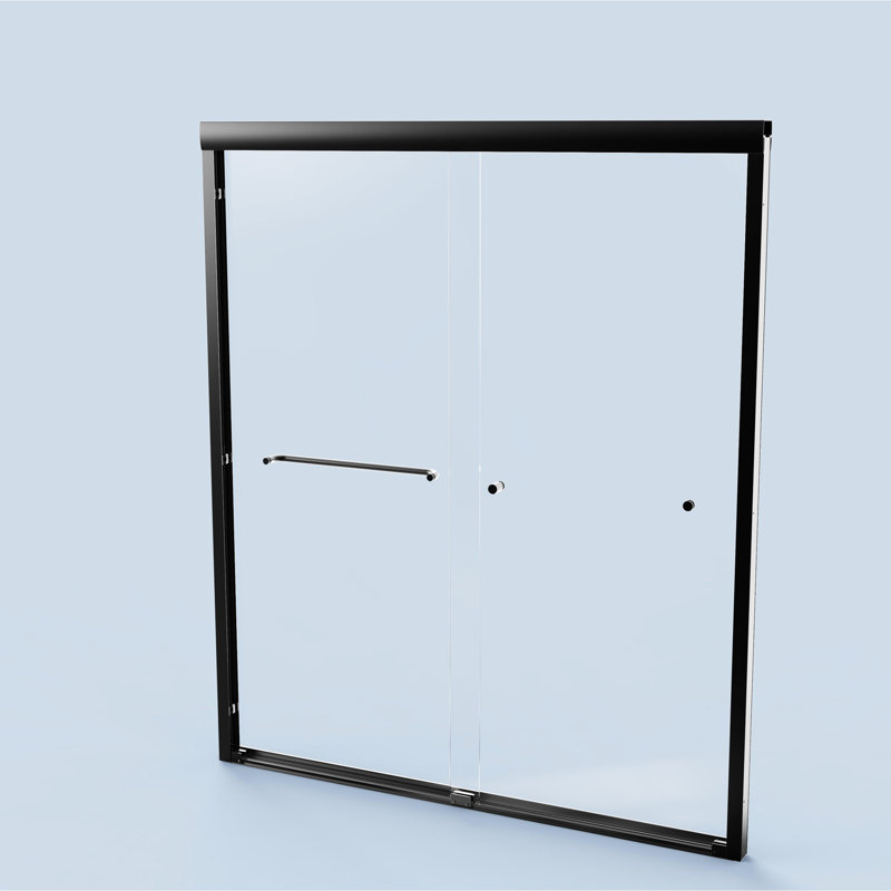Porte de salle de bain double coulissante 56 "à 60", H 72 ", verre trempé, noir mat, douche lisse à fonctionnalité l 56" à 60 "x H 72", cloison de 6 mm