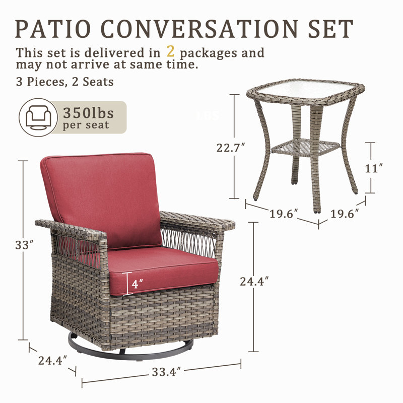 Ensemble de meubles de patio 3 pièces 3 pièces, Rouge