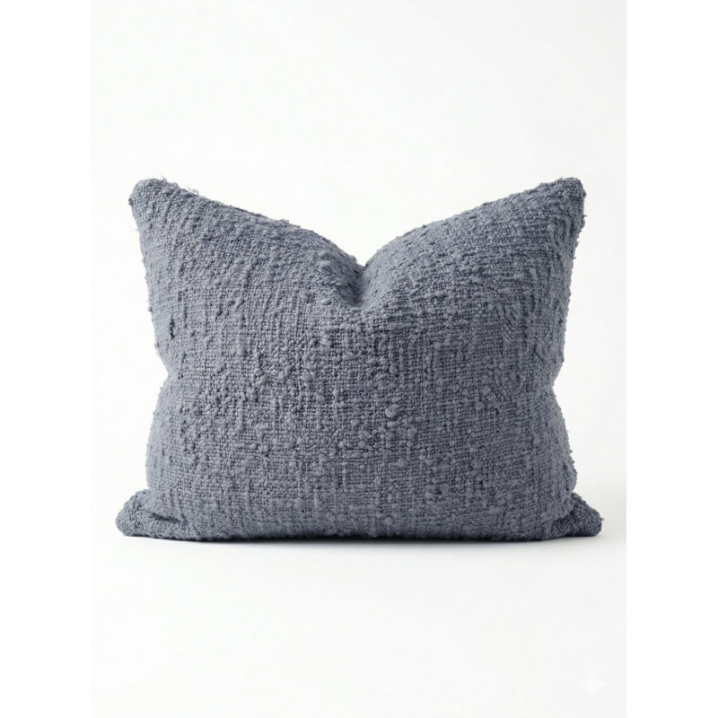 Navy Blue Cozy Boucle Cotton Pillow 20x20 with Down Insert, Aqua, Square 20", Polyester