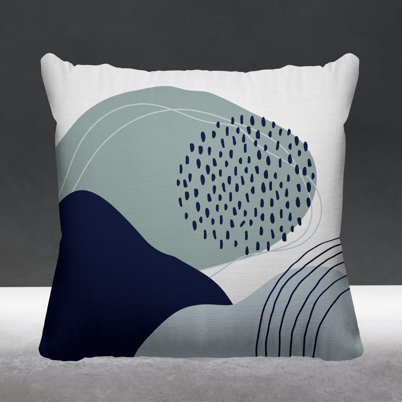 Coussin décoratif intérieur / extérieur Mid-Century Cyn, L 17 po x H 17 po, Gris / bleu marine