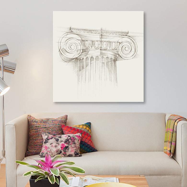 «Colonne Schématique III», impression sur toile, H 12 po x l 12 po x P 0,75 po, Pas de tapis, Toile tendue