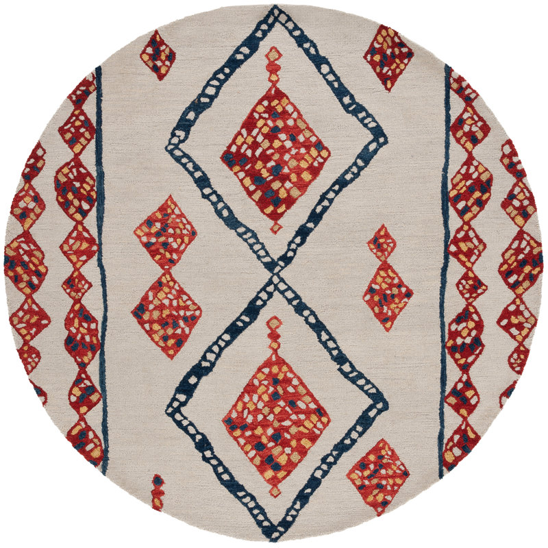 Tapis géométrique en laine touffeté à la main Yeager, Rond 7 pi