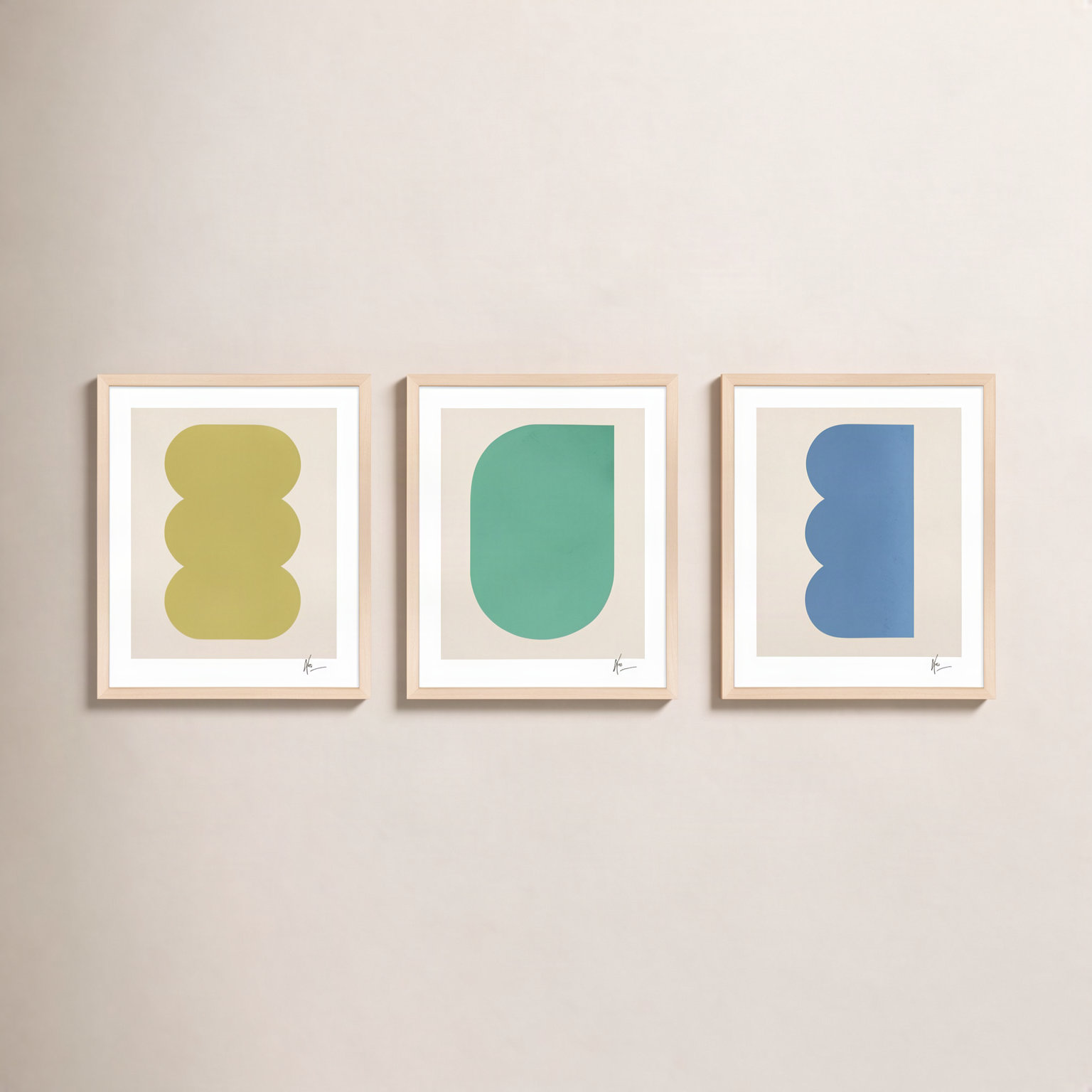 Keyhole 4-6. Set Of 3 by Lee Lessem, 50" H x 40" W x 1.25" D, Maple Framed