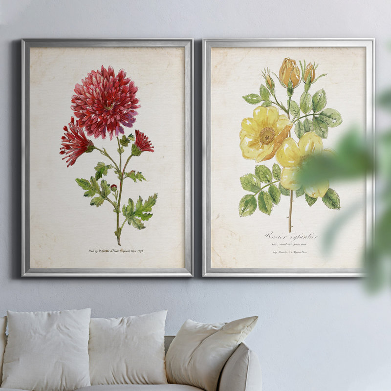 «Botanical III», ensemble de 2 reproductions d'impressions, Toile encadrée argentée, Pas de tapis