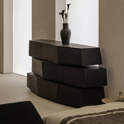 Solid wood black irregular drawer console table