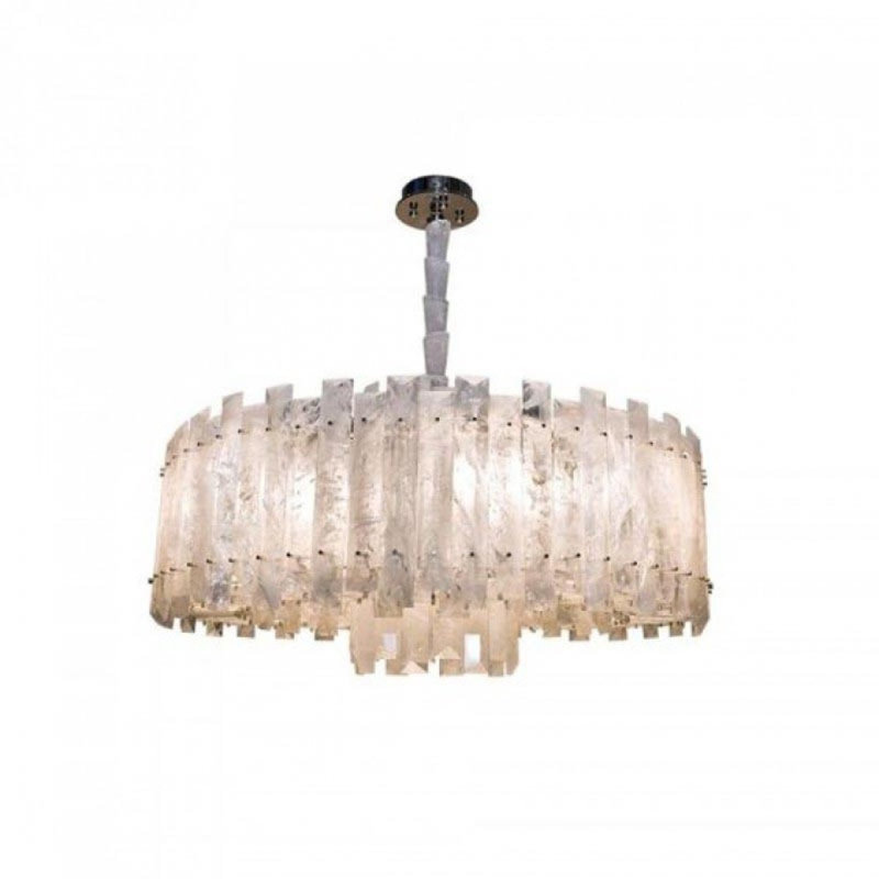 Lustre rond en nickel poli à 12 lumières, Nickel brossé, H 40 po x l 60 po x P 60 po, Blanc laiteux