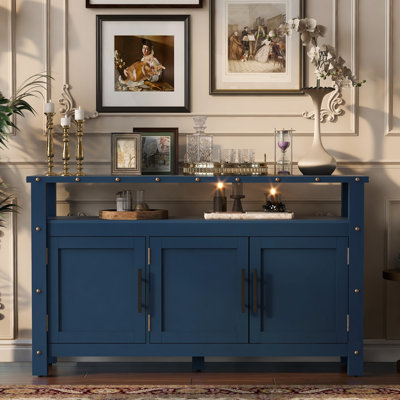 55"Vintage Bar Sideboard Buffet with Open Shelf & 3 Doors, Wood Console Cabinet for Dining Room Living Room
