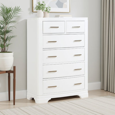 Commode haute Hudy, 6 tiroirs X poignées en métal, placage de bouleau