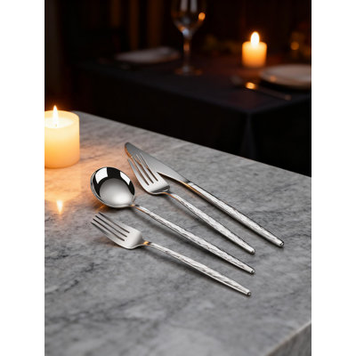 Ensemble de couverts 30 pièces en acier inoxydable martelé pour 6, ensemble de couverts modernes avec finition polie miroir, argenterie allant au lave-vaisselle