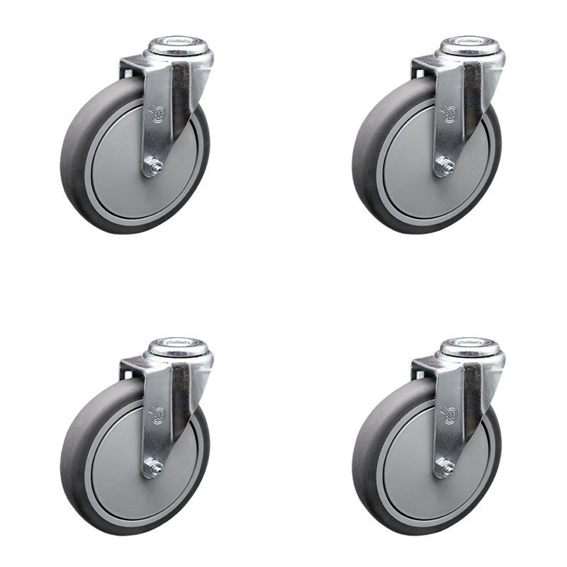 6 Inch Thermoplastic Rubber Wheel Swivel Bolt Hole Caster Set Service Caster