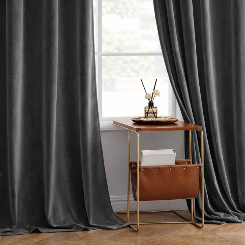Heavy Crushed Ready Made Velvet Eyelet Curtains (Set Of 2), Charcoal, 228cm Width x 228cm Height