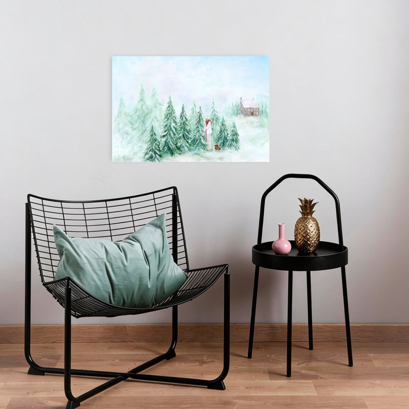 Decorating Winter Trees Peaceful Serene Abstract Christmas Tree Evergreen Tree Dog Forest Landscape Wall Art Print by Rosana Laiz Blursbyai - Wrapped Canvas Print