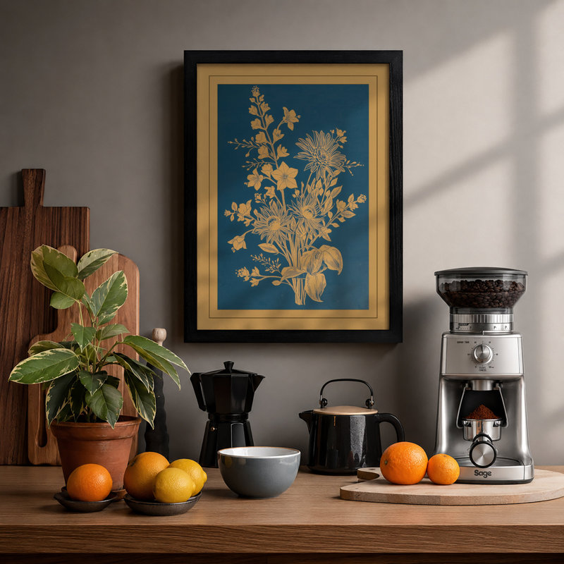 Golden Study Botanical - Framed Print, Black, A3 - 42.0 x 29.7 cm
