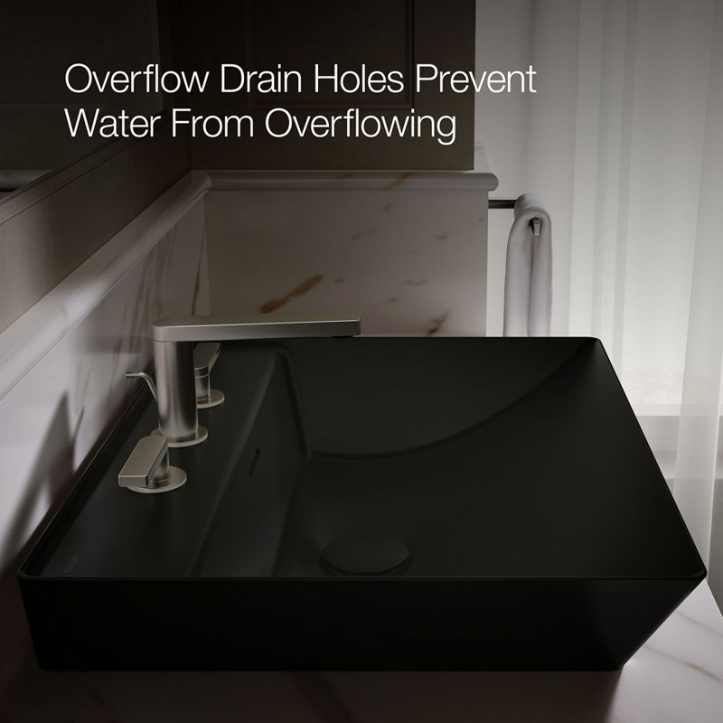 Brazn Rectangle Vessel Bathroom Sink, Honed Black, Honed Black, 4" Centers