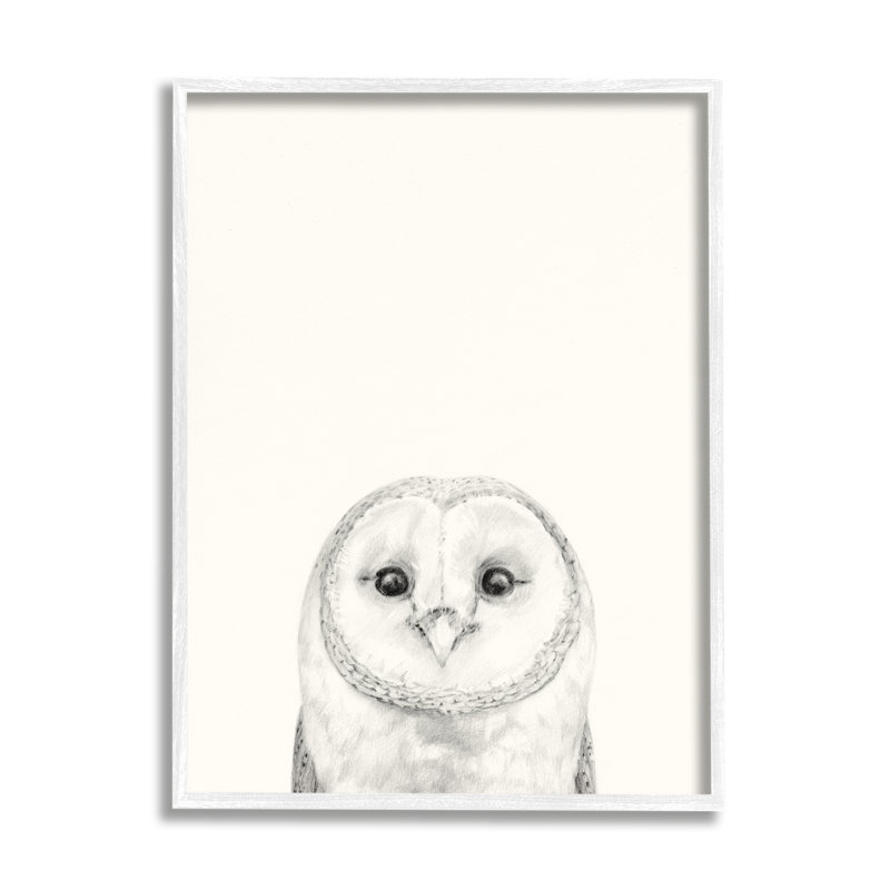 «Owl Portrait Gray» par Victoria Borges - reproduction de dessin, H 30 po x l 24 po, Giclée encadrée blanc bord de mer
