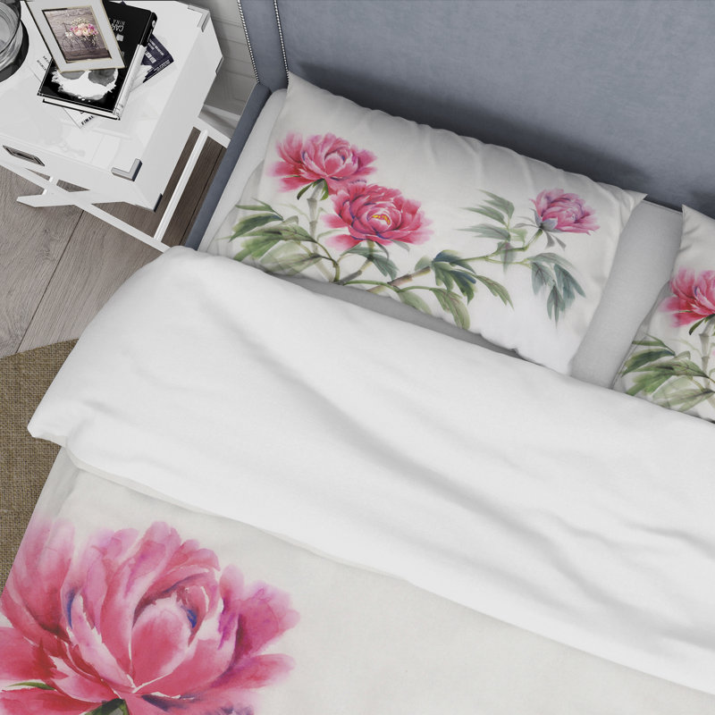 Trois pivoines rétro - ensemble de housse de couette traditionnel - microfibre de polyester