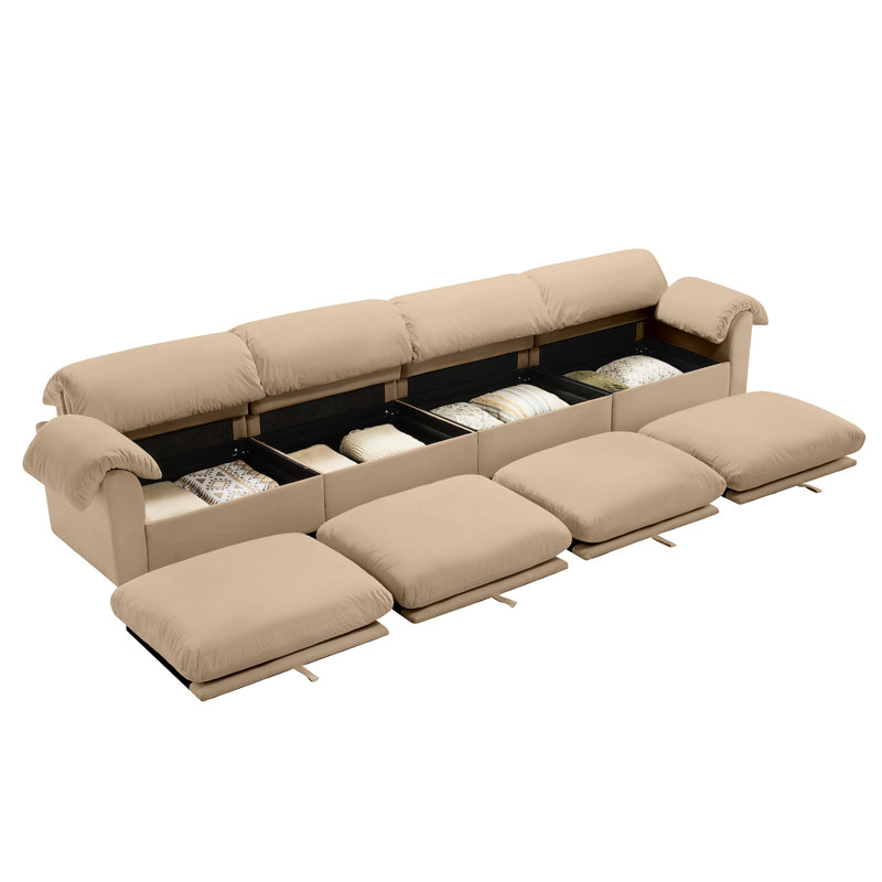 4 velours brun clair avec rangement - Offrez du confort et du style à votre espace de vie, 4