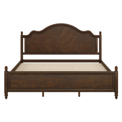 Lit en bois massif de style Mid-Century moderne avec tête de lit à motif de chevrons