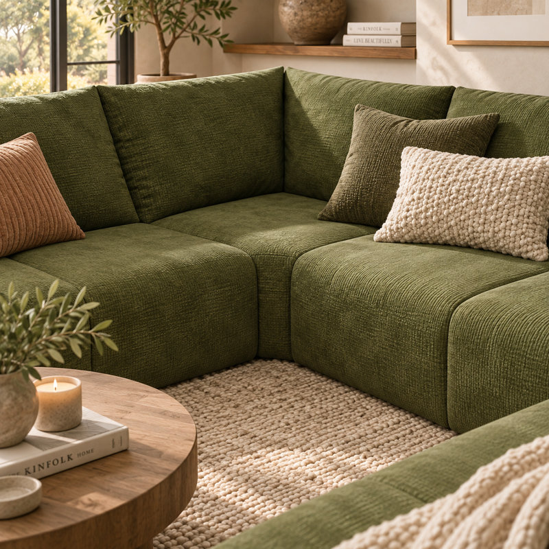 Upholstered 161.9 " Chenille U-Shaped Seating Component, Dark Green