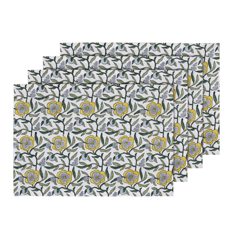 Three Petal Flowers Table Placemat 14" x 20", Yellow