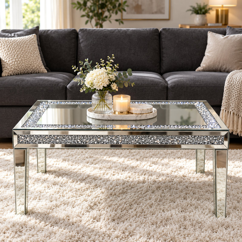 Diamonds Mirrored Top Glass Coffee Table