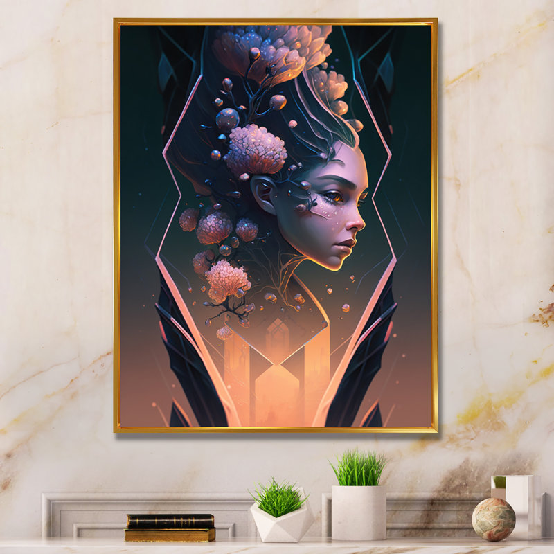 Portrait de femme - reproduction sur toile, L 30 po x H 40 po, Toile avec cadre flottant or