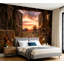Papier peint adhésif autocollant Rustic Western Barn Interior Sunset View Cactus Guitare Cowboy Decor-129480082