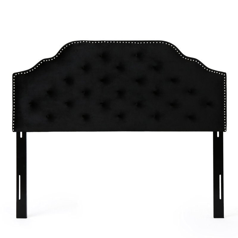 Contemporary Style Queen & Full Sized Headboard - Upholstered Velvet With Button Pattern And Captivating Nailhead Accents, Assembly Needed Black Design Diamond Stitch Fine Details, Required