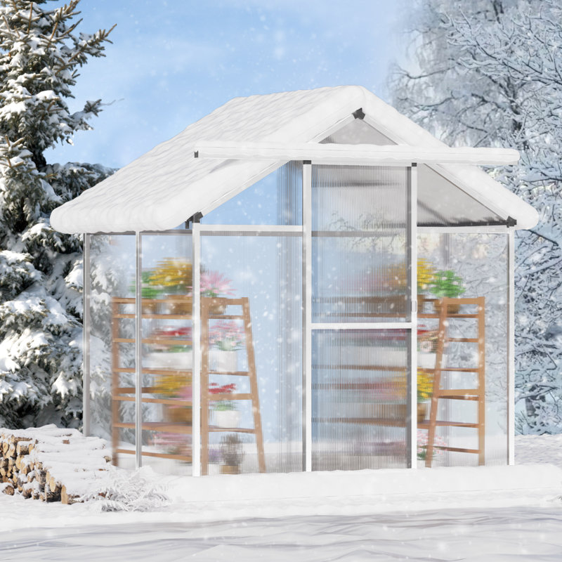Serre de jardin en polycarbonate pour l'extérieur, H 75,96 po x l 72,72 po x P 49,56 po, Blanc