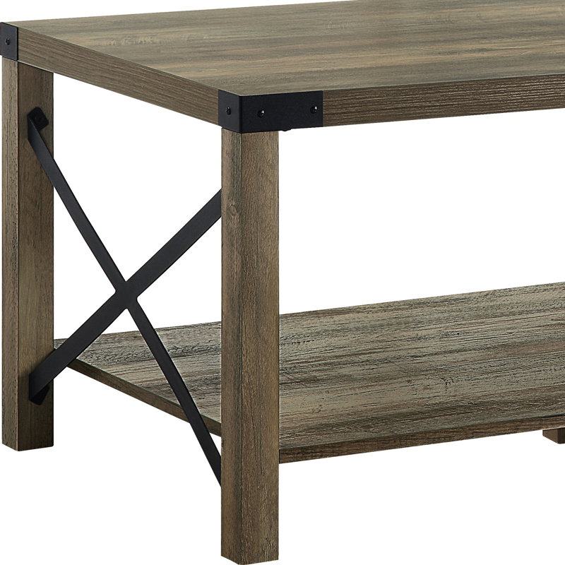 Table basse à finition rustique avec conception rectangulaire et support en métal en forme de X à lattes, poids de 50,77 lb