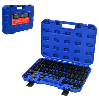 Air Tool Of 67 Pieces Including Long And Short Kits, Universal Extension Rods, Joints, Ratchet Wrenches, Quick Couplings In Black Blue For Professional Garage Maintenance Home Repairs