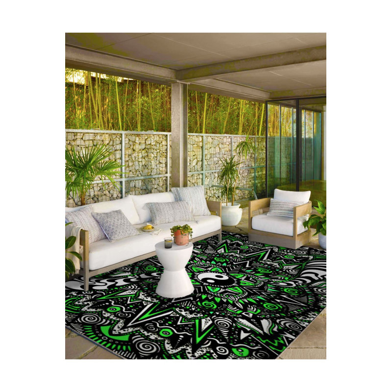 Tapis vert lavable à motif géométrique traditionnel, Sous-tapis rectangulaire 3 pi 11 po x 5 pi 11 po i