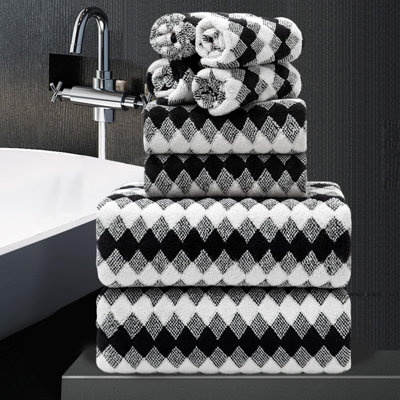 8 Piece Bathroom Towel Set Black White|2 Oversized Large Bath Towels Sheet,2 Hand Towels,4 Washcloths| 600GSM Soft Towel Set for Bathroom Hotel,Highly Absorbent Quick Dry Bath Towel Collections