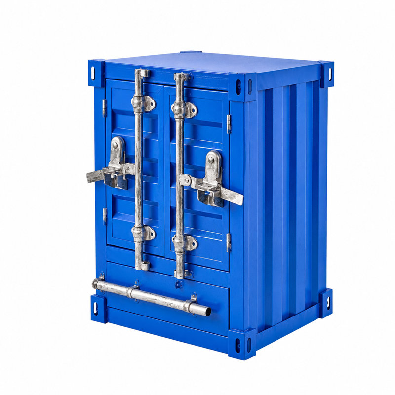 Commode d'appoint de style industriel en fer avec serrure, Bleu