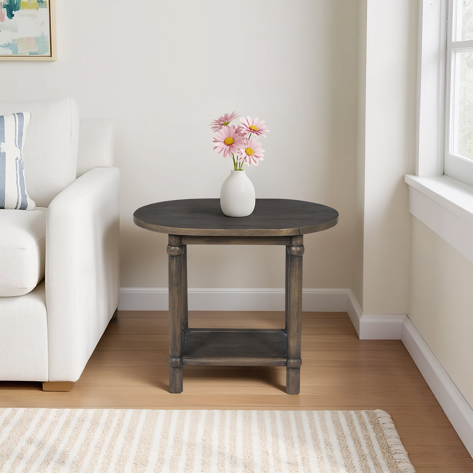 Charnes End Table, Antique Belgium Bleach