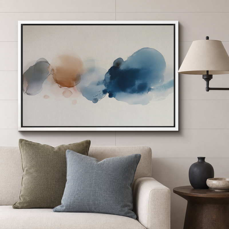 «Abstract Blot in Blue and Brown», reproduction d'art sur toile encadrée très grande, H 24 po x l 36 po x P 1,5 po
